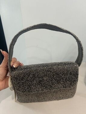 Beaded Evening Shoulder Bag in Gunmetal
